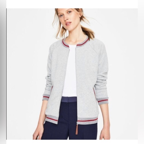 Boden Whitstable Jersey Bomber Jacket in Gray/Red (Size 2)